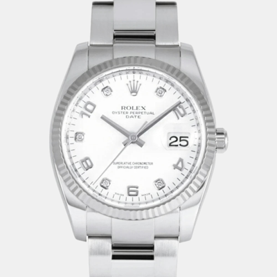 Pre-owned Rolex White 18k White Gold And Stainless Steel Oyster Perpetual 115234 Automatic Women's Wristwatch 34 Mm