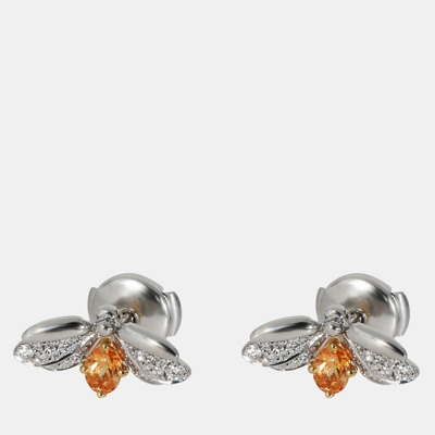 Pre-owned Tiffany & Co Paper Flowers Diamonds & Spessartine Firefly Earrings In Platinum In Silver