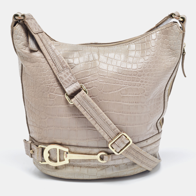 Pre-owned Aigner Grey Croc Embossed Leather Hobo