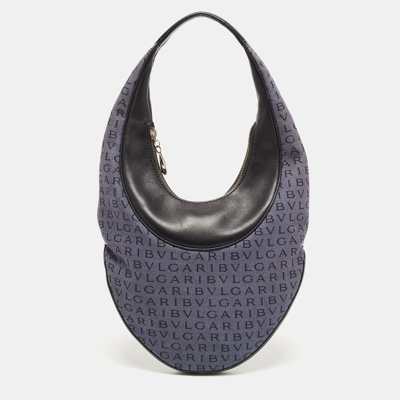 Pre-owned Bvlgari Blue/black Denim And Leather Mania Hobo