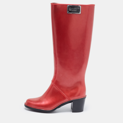 Pre-owned Marc By Marc Jacobs Red Rubber Block Heel Knee Length Boots Size 37