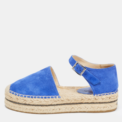 Pre-owned Jimmy Choo Blue Suede Delphine Espadrille Flats Size 39