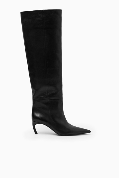 Cos Pointed-toe Leather Knee-high Boots In Black