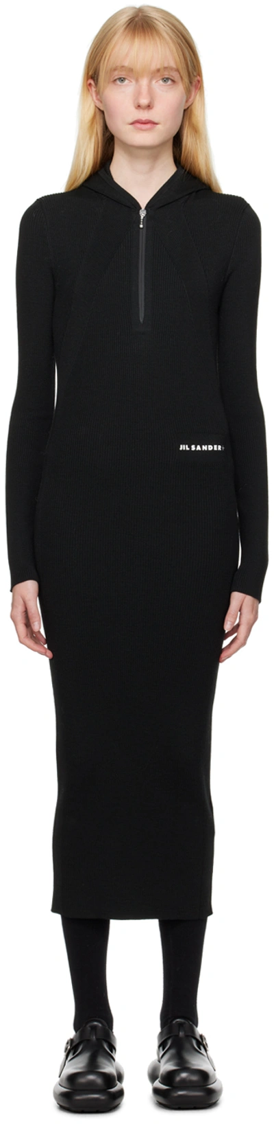 Jil Sander Black Hooded Midi Dress In 001 Black