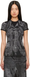 Jean Paul Gaultier Trompe L'oeil Flag Label Crew Neck Tee In 0002 Black/grey