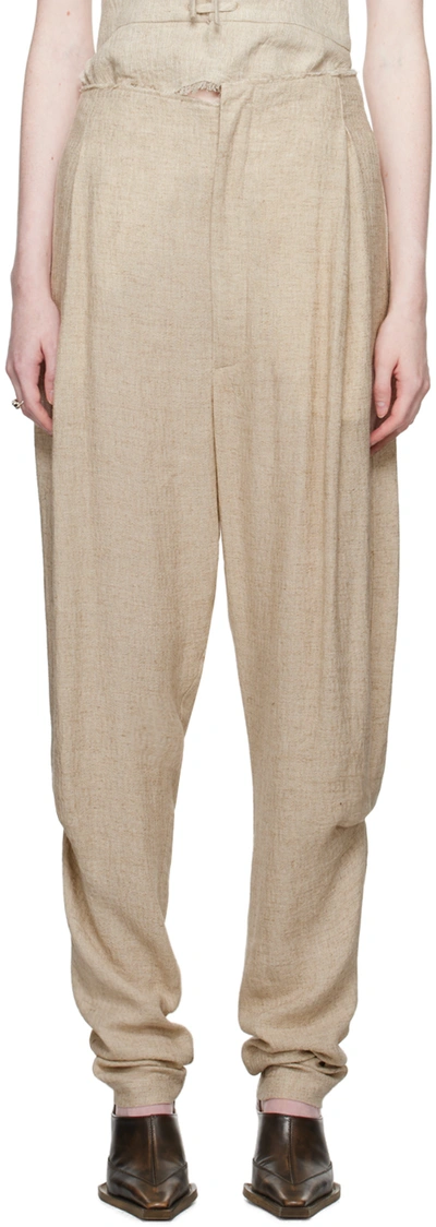 Elena Velez Beige Pleated Trousers In Oat