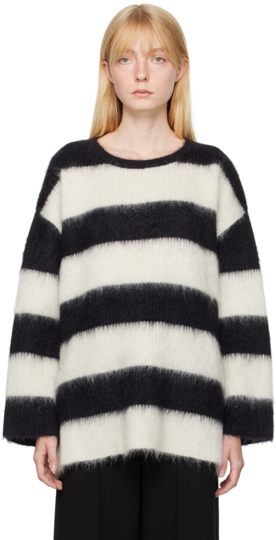 Valentino Striped Oversized Mohair-blend Sweater In 0an Avorio/nero