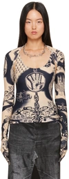 JEAN PAUL GAULTIER BEIGE GRAPHIC CARDIGAN