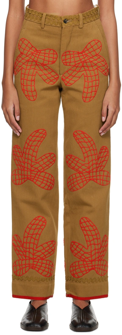 Bode Brown Field Maple Trousers In Brown Red