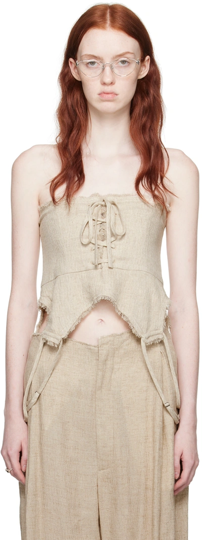 Elena Velez Beige Fringed Camisole In Cloud