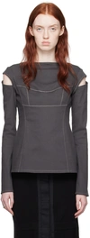 ELENA VELEZ GRAY CUTOUT LONG SLEEVE T-SHIRT