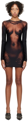 Jean Paul Gaultier Black & Brown 'the Short Ebony Body Tattoo' Minidress In 67 Darknude