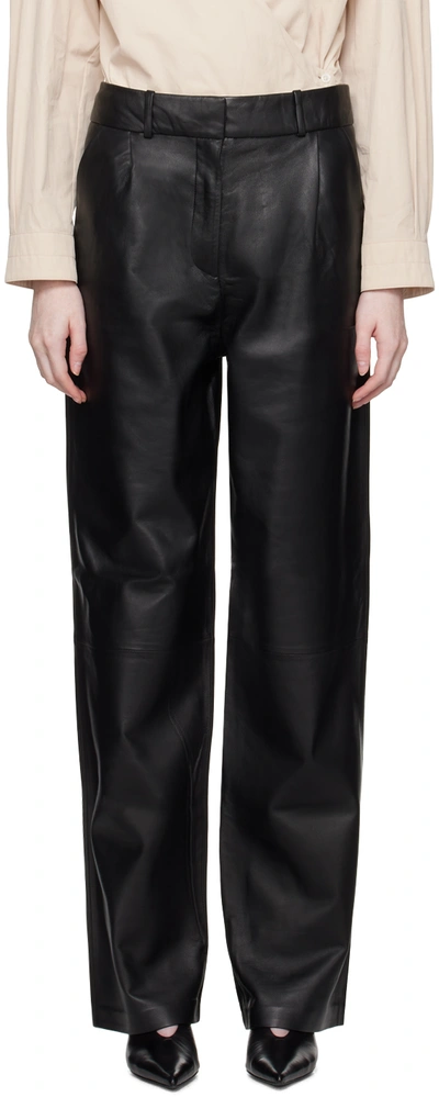 Kassl Editions Black Pleated Leather Trousers