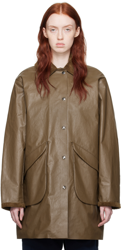 Kassl Editions Brown Coated Jacket In Mud