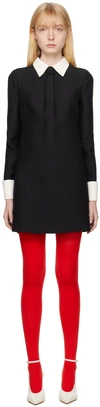Valentino Wool Blend Shirt Dress With Contrasting Cuffs And Collar In 0ni Nero/bianco