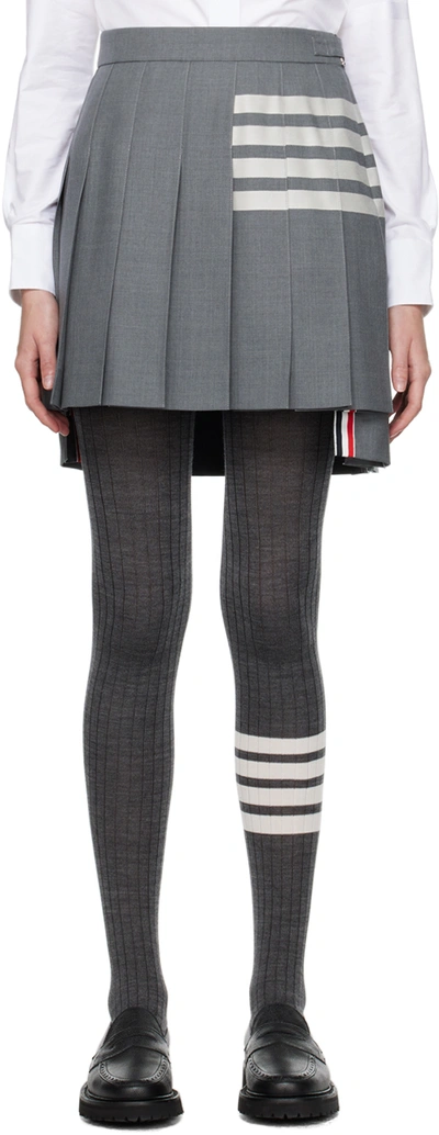 Thom Browne Plain Weave Mini Pleated 4-bar Skirt In Gray