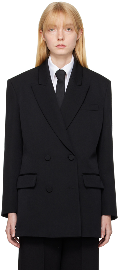 Valentino Peak-lapel Silk Satin Blazer In Black
