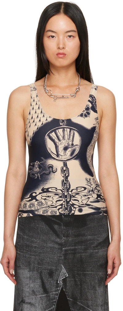 Jean Paul Gaultier Beige Graphic Tank Top In 6359 Nude/navy