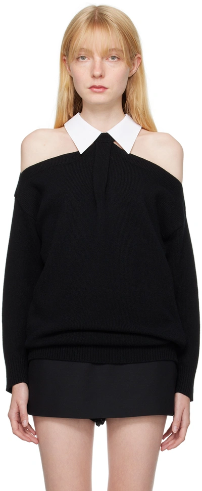 Valentino Black Spread Collar Sweater In 0ni Nero/bianco