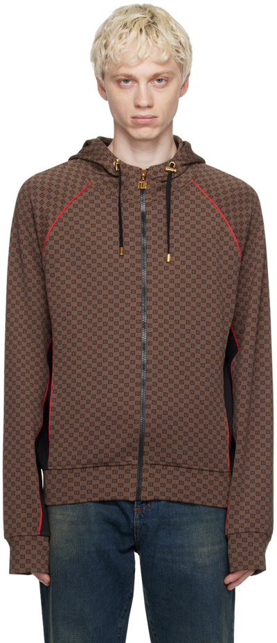 Balmain Brown Mini Monogram Track Jacket In Wdi Marron/marron Fo