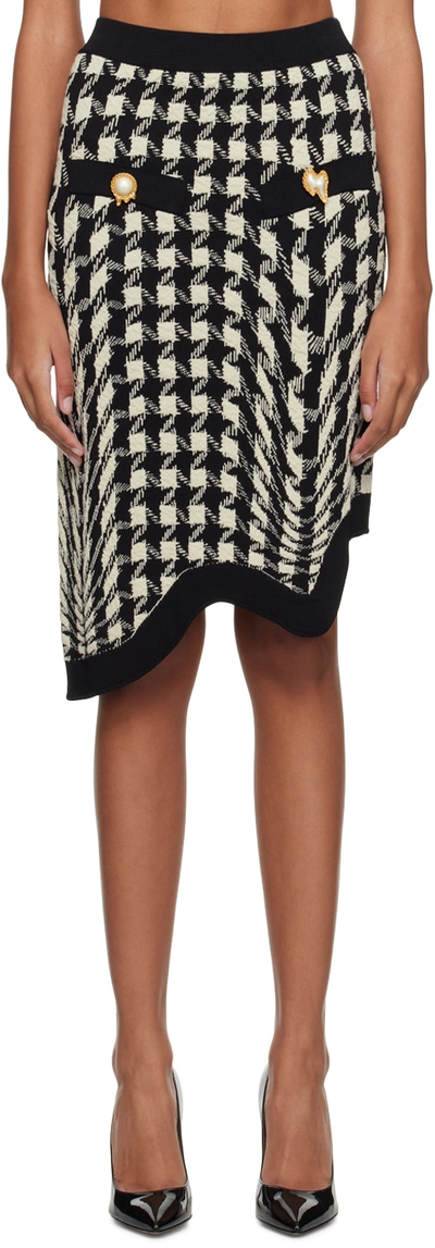 Moschino Houndstooth Knitted Skirt In Black