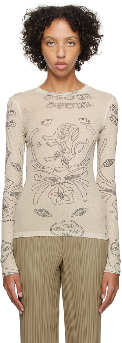 Nanushka Beige Lymee Long Sleeve T-shirt In Tattoo