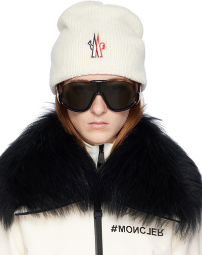 Moncler White Patch Beanie In 30 White