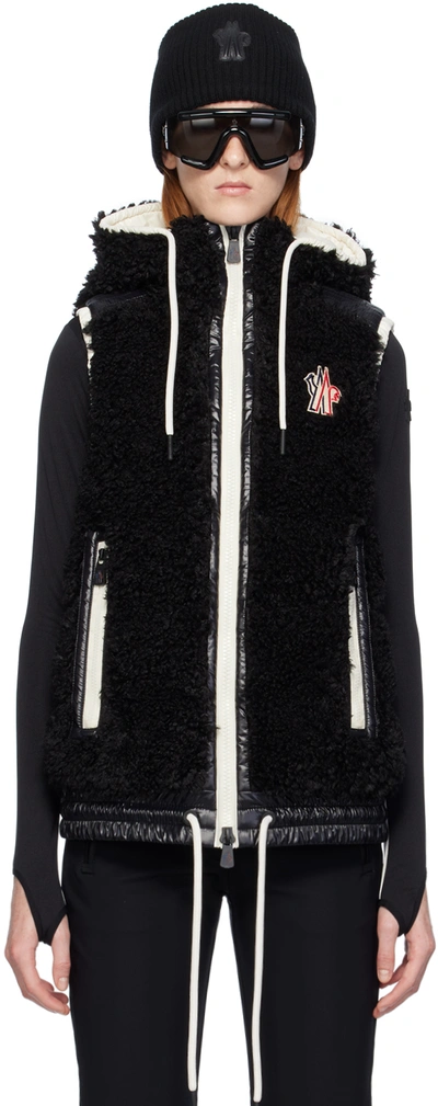 Moncler Faux Shearling Hooded Vest In White/black