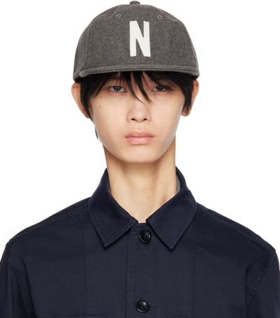 Norse Projects Logo-patch Wool-blend Cap In Gray