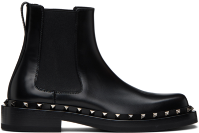 Valentino Garavani M-way Rockstud Beatle Patent-leather Chelsea Boots In Black