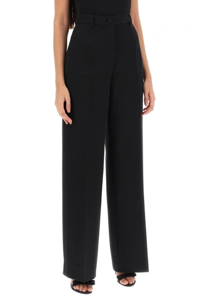 Dolce & Gabbana Stretch-wool Wide-leg Trousers In Black