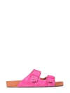 L'autre Chose Crocodile-embossed Double Strap Sandals In Fuchsia
