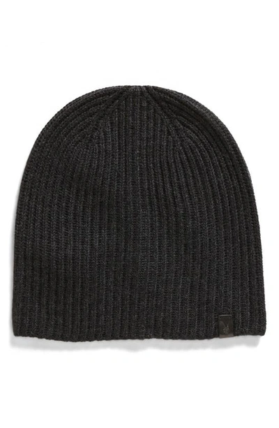 Allsaints Mens Cinder Black M Nevada Ribbed Knitted Beanie Hat