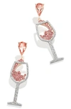 Baublebar Nothing To Wine About Crystal Wine Glass Drop Earrings In Two Tone In Pink
