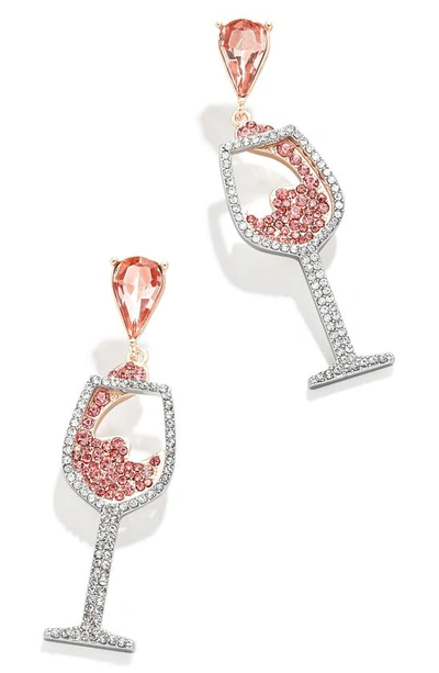 Baublebar Nothing To Wine About Crystal Wine Glass Drop Earrings In Two Tone In Pink/silver