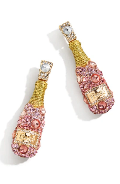 Baublebar Think Pink Crystal Rose Bottle Drop Earrings In Gold Tone In Pink/gold