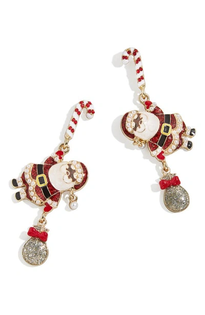 Baublebar Got It In The Bag Crystal & Imitation Pearl Santa Drop Earrings In Gold Tone In Red/brown