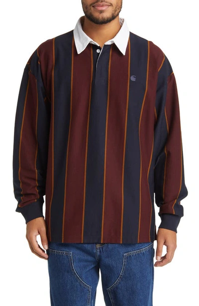 Carhartt Striped Cotton Rugby Shirt In Dark Navy / Amarone