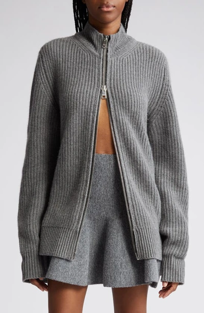 Brandon Maxwell The Marcie Ribbed Wool-cashmere Cardigan In Grey