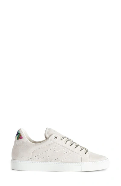 Zadig & Voltaire La Flash Beaded Heel Wrap Suede Sneaker In Blanc