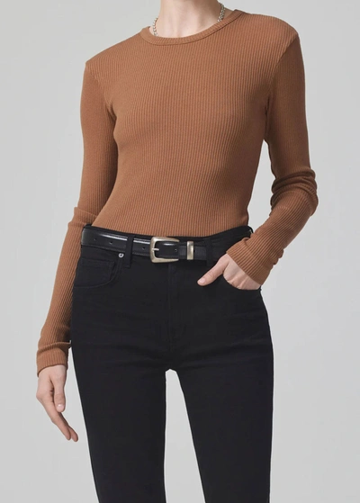 Citizens Of Humanity Ribbed Bina Long-sleeve Top In Brown