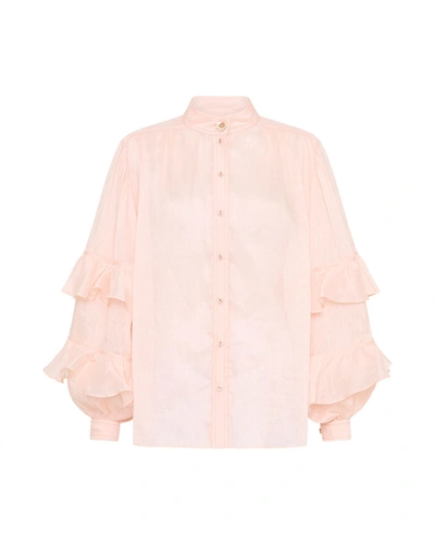 Aje Faith Ruffle Blouse In Pink
