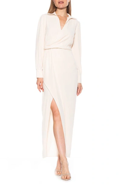 Alexia Admor Long Sleeve Draped Maxi Dress In Beige