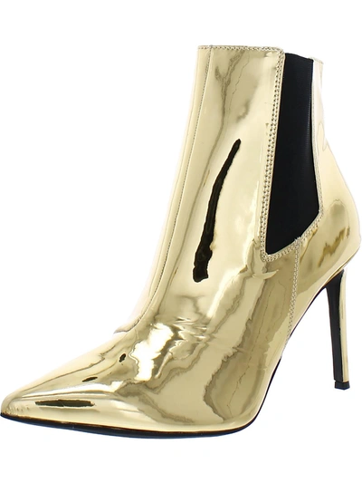 Inc Katalina Womens Patent Pointed Toe Booties In Gold