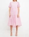 English Factory Plaid Tiered Ruffle Cotton Blend Dress In Pink