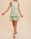 IN-LOOM NATALIA TIERED FLORAL HALTER DRESS IN GREEN