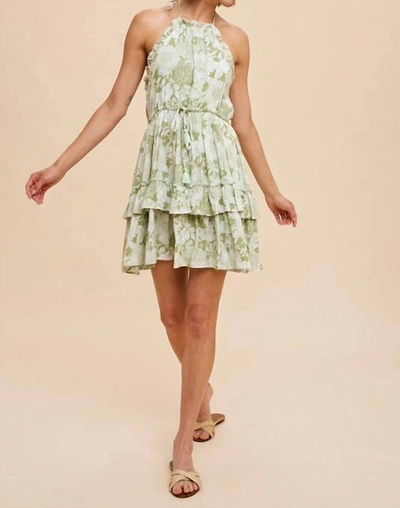 In-loom Natalia Tiered Floral Halter Dress In Green