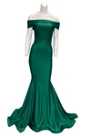 ISSUE NEW YORK CLASSIC OFF THE SHOULDER EVENING GOWN IN GREEN