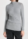 Veronica Beard Theresa Ruched Jersey Turtleneck Sweater In Grey