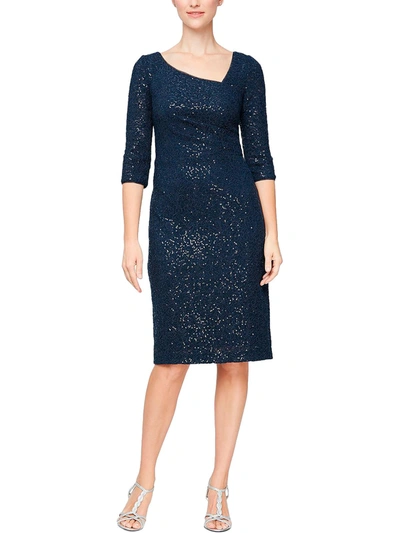 Alex Evenings Womens Sequined Textured Evening Dress In Blue